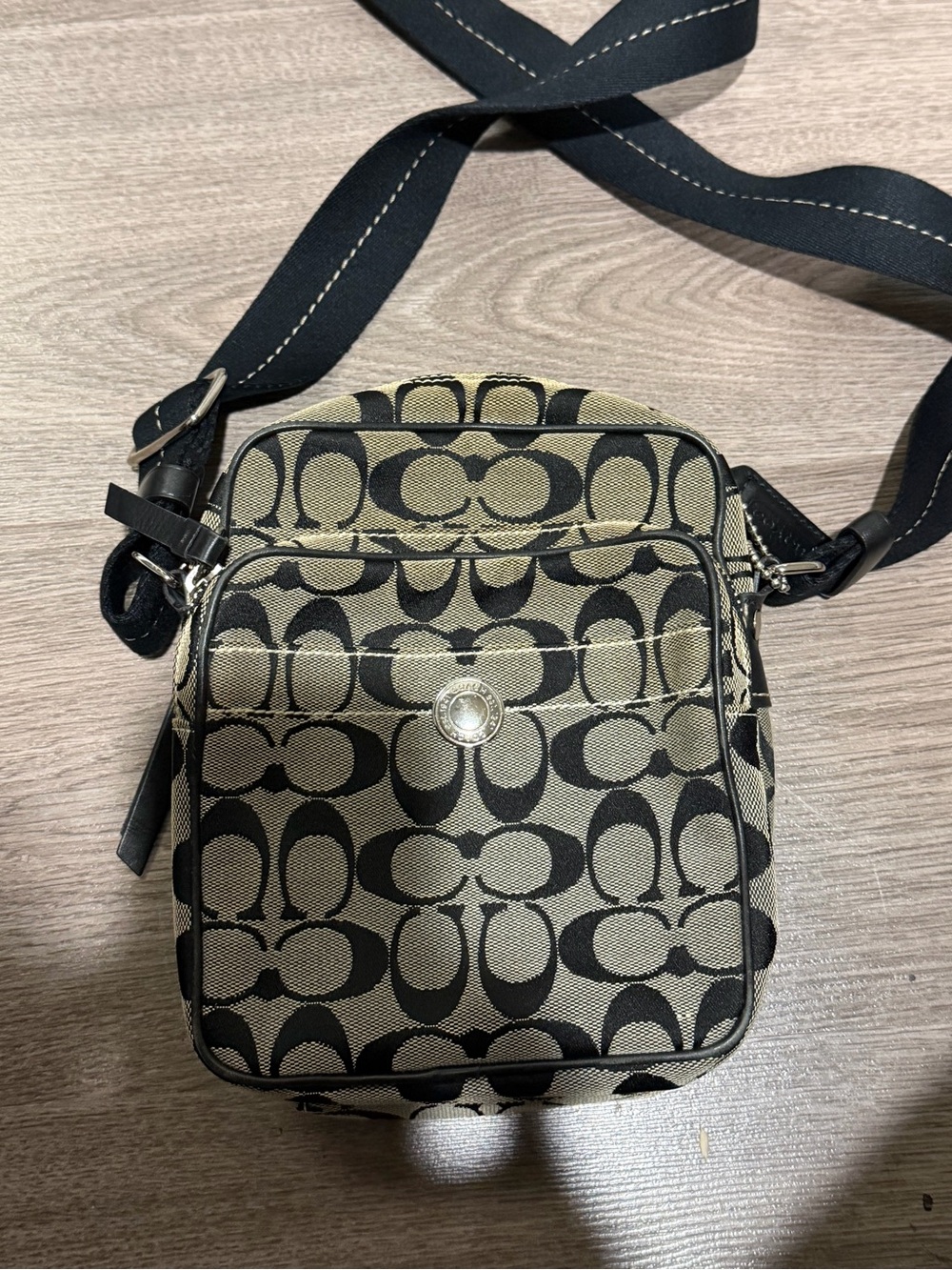 Coach Black and Khaki Signature Crossbody Bag